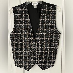 Vintage Theo 90’s Black/Gold/Pearl Checkered Print Sequin Beaded Vest Size M
